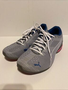 Puma Gray Sneakers with Blue and Pink Accents